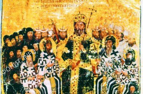 Исихастский собор 1351 г. в Константинополе. Миниатюра из богословских сочинений Иоанна VI Кантакузина. 1371–1375 гг. Париж